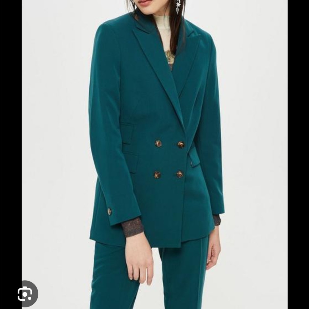Topshop Teal Double-Breasted Blazer